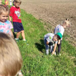 Sprzątanie świata Na zdjęciu widać dzieci z grupy BIEDRONEK, dzieci spacerują w okolicy przedszkola i zbierają znalezione śmieci po drodze.