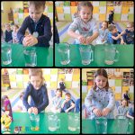 ŚWIATOWY DZIEŃ WODY - przedszkolaki aktywnie uczestniczą w zajęciach i zabawach. Badają właściwości wody: smak, zapach, kolor, badają wodę za pomocą dotyku oraz poznają odgłosy jakie wydaje woda.